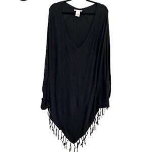 K Jordan Sweater 3X Black Pullover Neutral Tassel Poncho Goth Oversized Classic